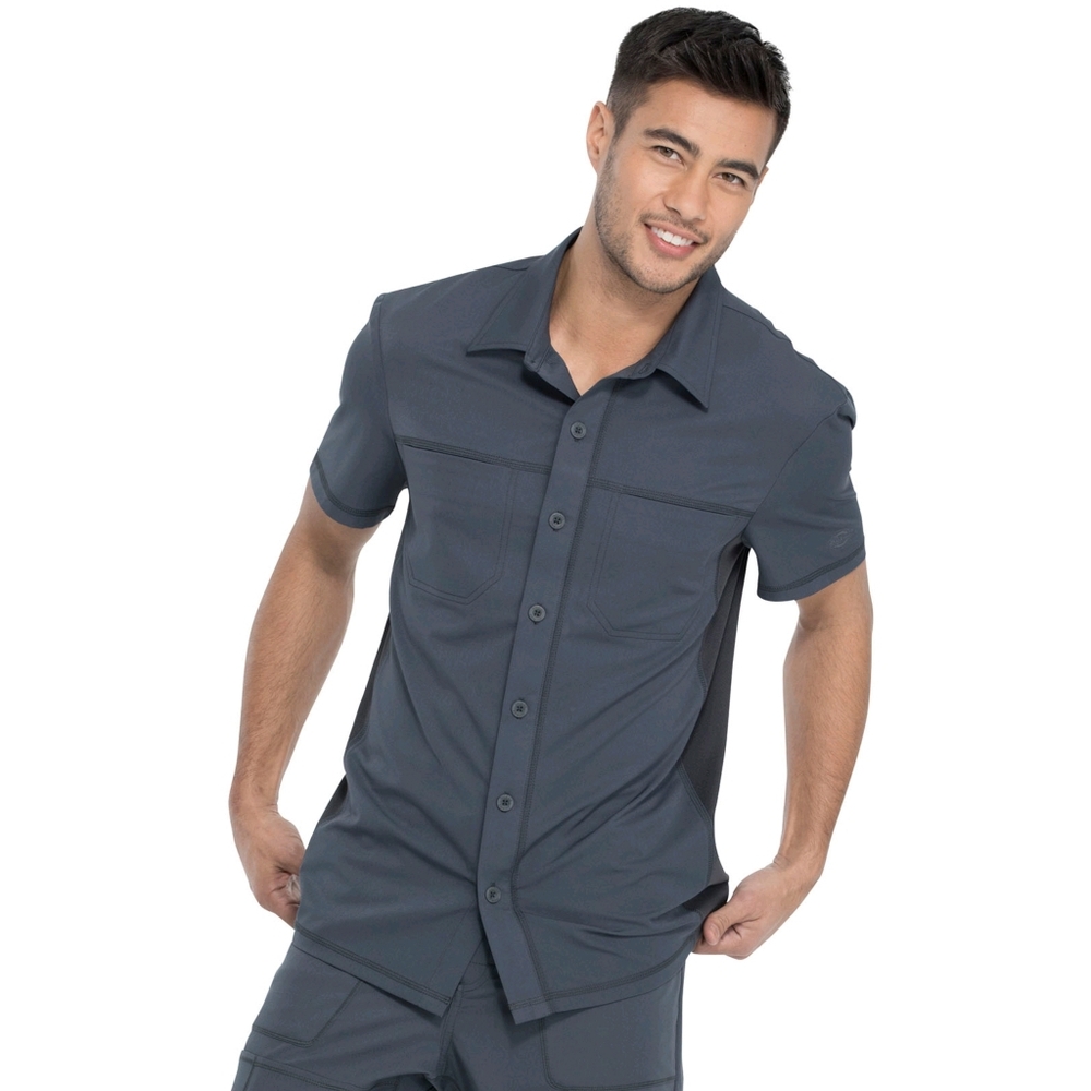 Dickies Dynamix Scrub Men's Button Front Collar Shirt. M Pewter 2